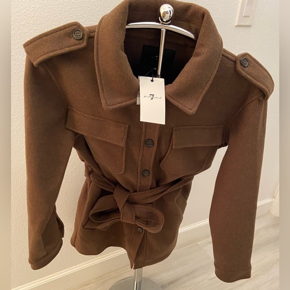 7 For All Mankind Cognac Brown Pea Coat, Sz. M, NWT, $325 MSRP - Picture 6 of 9